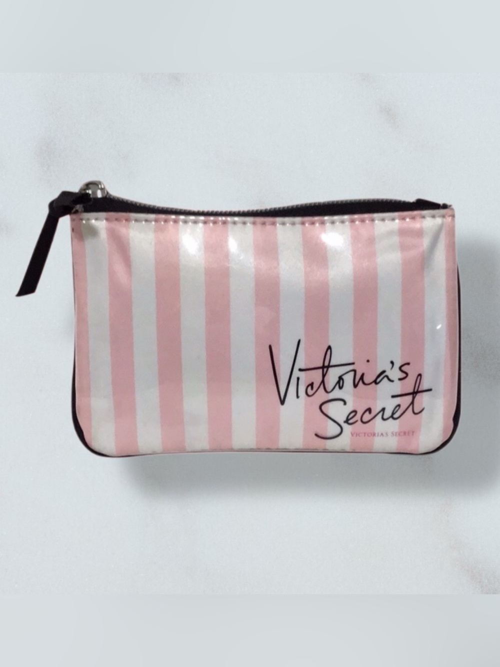 VICTORIAS SECRET Striped Vinyl Wristlet‎ Cosmetic Bag